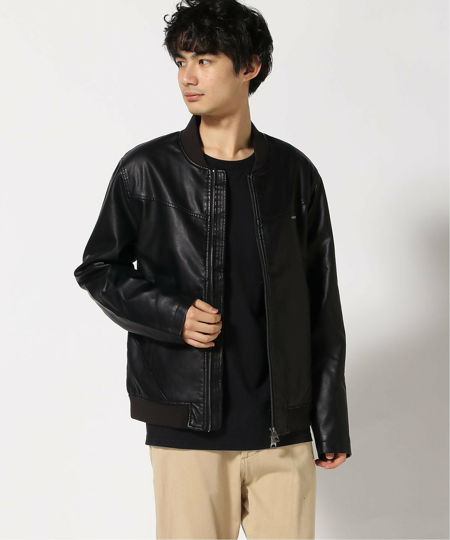(M)Faux Leather Bomber